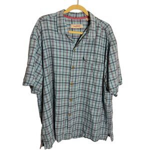 Tommy Bahama Silk Plaid Casual Button Up Short Sleeve Shirt XXL
